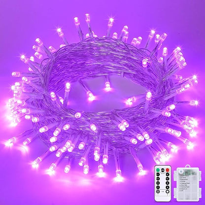 JMEXSUSS 33ft 100 LED Purple Christmas Lights, Battery Operated Christmas Lights with Remote Indoor Outdoor, Purple String Lights for Tree Room Proch Yard Xmas Decor