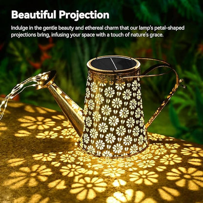 2 Pcs Solar Watering Can Lights, Hanging Solar Waterfall Lights Waterproof Outdoor Garden Decor Yard Art for Porch Landscape Patio, Gardening Gifts for Mom Grandma Women ( 2 Pack with Shepherd Hooks)