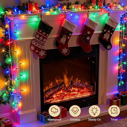Christmas String Lights Outdoor Waterproof 9.8ft 30 LED, Muliticolor Fairy Lights Battery Operated with Timer Clear Wire for Indoor & Outdoor Christmas Decorations Garland Party Garden 2 Packs