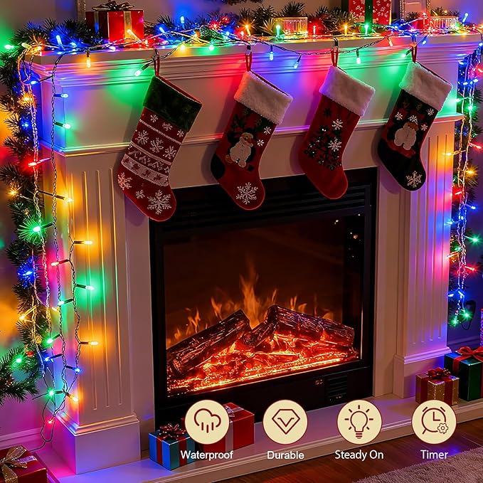 Christmas String Lights Outdoor Waterproof 9.8ft 30 LED, Muliticolor Fairy Lights Battery Operated with Timer Clear Wire for Indoor & Outdoor Christmas Decorations Garland Party Garden