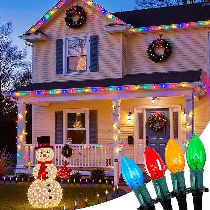 Pathway Christmas Lights Outdoor, 102.8ft 80 Bulb Lights with Stakes, Multicolor
