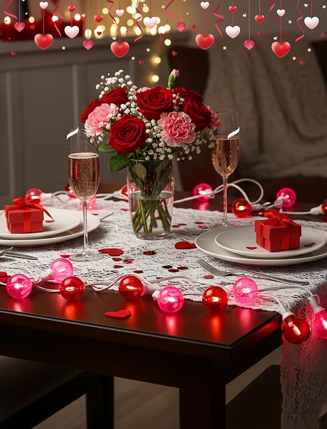 25FT G40 LED Outdoor Valentine's Day String Lights, Red and Pink Valentines Decorations Lights with 27 Shatterproof Globe Bulbs, Hanging Patio Lights for Home Balcony Backyard Garden Party Wedding