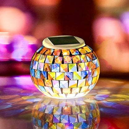 SunKite Solar Table Lights Outdoor Indoor Color Changing Crackle Crystal Glass Night Lights,Waterproof Solar Powered Mosaic Glass Ball Lamp,for Home Room Christmas Decorations (Square)