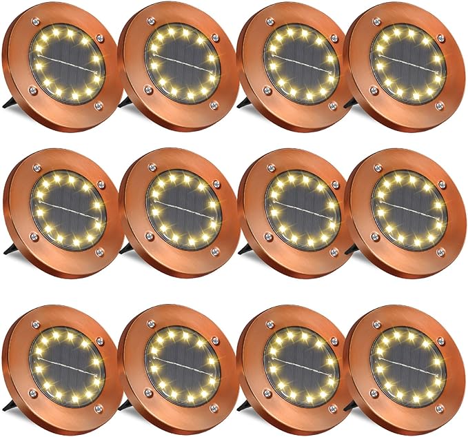 Solar Flat Disk Lights 12-Pack, Waterproof Garden