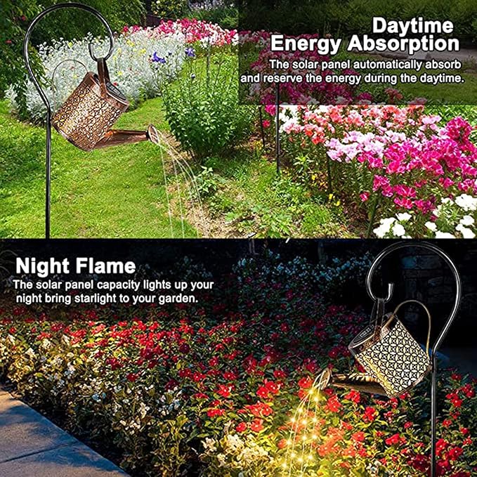 Watering Can with Lights, Solar Lights for Outdoor Garden Art Decor Hanging Solar Lanterns, Metal Waterproof for Walkway Yard Pathway Patio Table