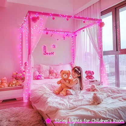 JMEXSUSS 33ft 100 LED Pink Battery Operated Lights with 8 Modes Remote, Pink String Lights Indoor Outdoor, Christmas String Light for Bedroom House Tree Party Porch Decor