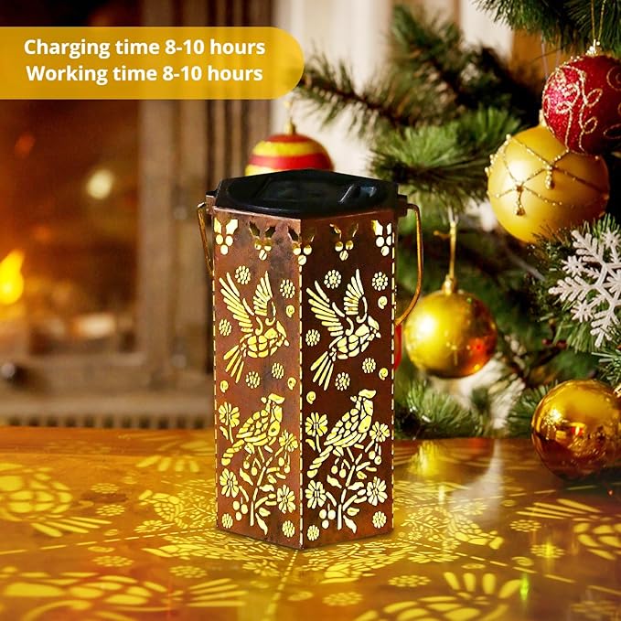 Solar Cardinal Lanterns Outdoor Hanging Lights, Gifts for Mom Dad Men Women, Hollowed-Out Metal Decor Lantern, Waterproof LED Decorative Garden Light