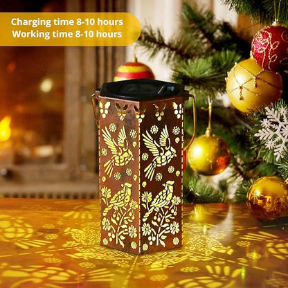 Solar Cardinal Lanterns Outdoor Hanging Lights, Gifts for Mom Dad Men Women, Hollowed-Out Metal Decor Lantern, Waterproof LED Decorative Garden Light
