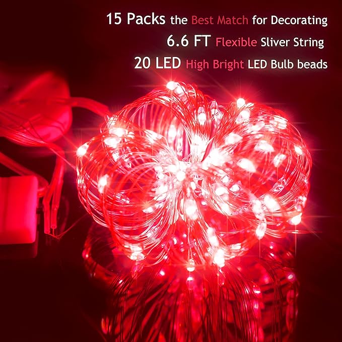 15-Pack Christmas String Lights, 6ft 20 LED Waterproof Twinkle Lights