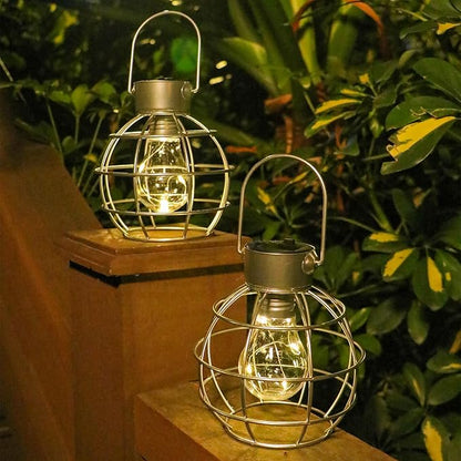 2 Pack Solar Lanterns Outdoor Hanging Lights, Metal Solar Lantern Outdoor Waterproof Auto On/Off Solar Light for Patio Backyard Pathway Porch, Silver