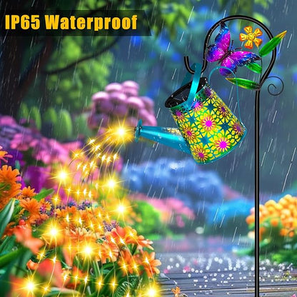 Solar Watering Can with Lights, Waterproof Solar Lantern with Butterfly Shepherd Hook, Hanging Garden Lights for Patio Yard Lawn Porch Outdoor Decoration, Unique Garden Gifts for Women Mom Birthday