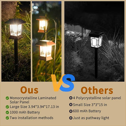 6Pack Solar Pathway Lights Outdoor Waterproof IP65, Brown Solar Lights Outdoor with Hook Upgraded 1000mAH Battery, Up to 12Hrs, Auto On/Off, Garden Decor for Yard, Driveway, Walkway (Bulb)