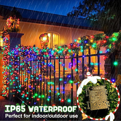 Christmas Lights Outdoor Battery Operated String Lights Total 100LED 33Ft with Timer 8 Modes 16.4Ft*2 Waterproof Outdoor Indoor for Christmas Decor, Multicolor, 2-Pack