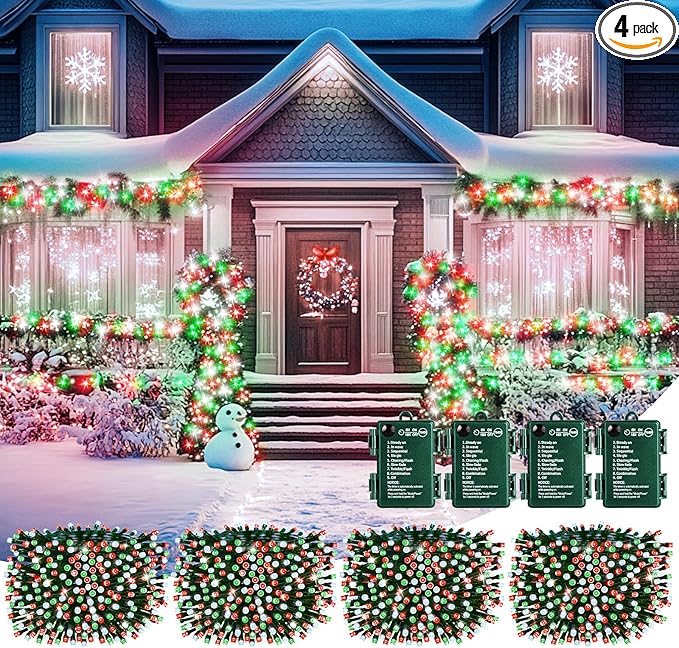 4-Pack Christmas String Lights, 132ft 400 LED Waterproof Twinkle Lights