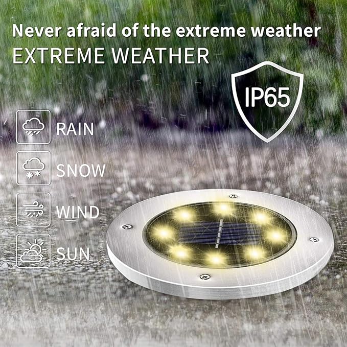 12-Pack Warm White Flat Solar Driveway Lights, Waterproof LED
