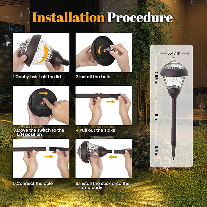 SOLPEX Solar Pathway Lights Outdoor Waterproof Solar Powered Pathway Lights - Glass & Metal Bronze Design with 2 Lighting Modes for Garden, Yard, Walkway, Driveway, Patio (4 Pack, Warm White)