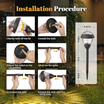 SOLPEX Solar Pathway Lights Outdoor Waterproof Solar Powered Pathway Lights - Glass & Metal Bronze Design with 2 Lighting Modes for Garden, Yard, Walkway, Driveway, Patio (4 Pack, Warm White)