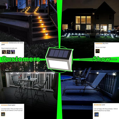 JSOT Outdoor Solar Lights - Solar Powered Deck Lights Waterproof Light for Fence Post Light Outside for Backyard Patio Stair Wall Lighting, 3LED Cool Light 6 Pack