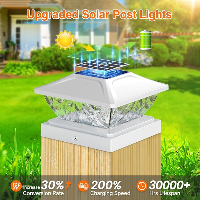 8 Pack Solar Post Cap Lights, 2 Mode Bright Solar Post Lights Outdoor Waterproof Fence Post Cap Lights, Outdoor Post Lights Solar Powered Deck Light for 4x4 4.5x4.5 5x5 Posts in Garden Decor
