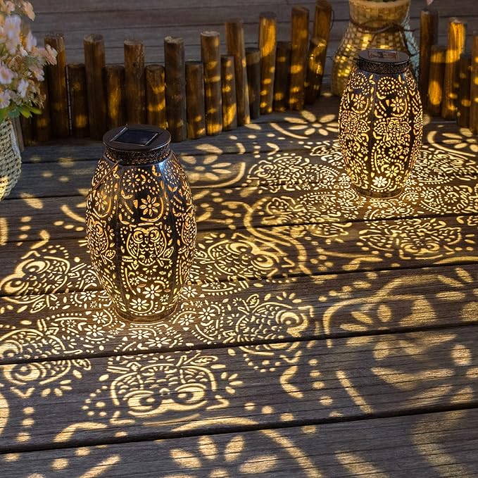 Owl Solar Hanging Lanterns 2-Pack, Metal Backyard Decor