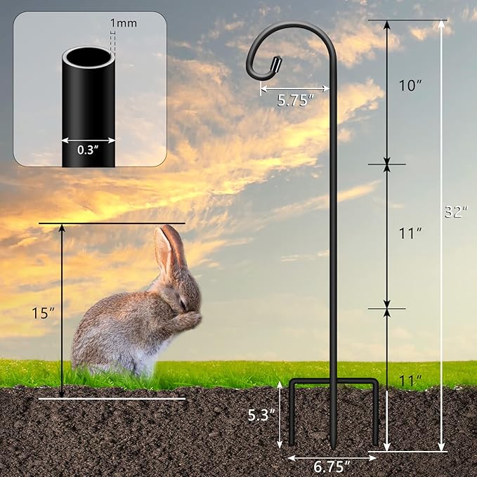 4-Pack 32" Garden Shepherd Hooks, Iron Plant Hangers