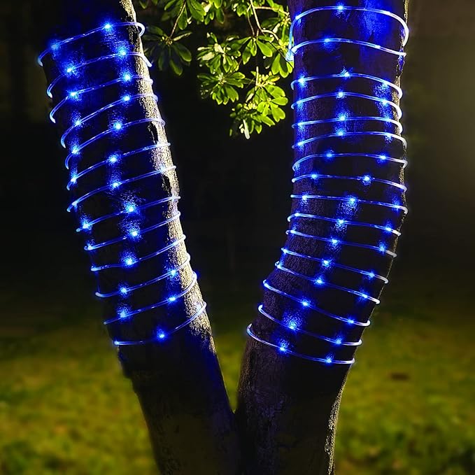 ICRGB Solar Pool Lights for Above Ground, 66FT 200LED 1800mAh Solar Rope Lights Outdoor, IP67 Waterproof Blue String Light with Remote, 8 Modes & Timing, Pool Garden Patio Fence Walkway Christmas
