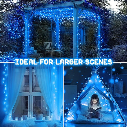 Blue Christmas Lights Outdoor Battery Operated String Lights Total 100LED 33Ft with Timer 8 Modes 16.4Ft*2 Waterproof Outdoor Indoor for Christmas Decor, Blue, 2-Pack