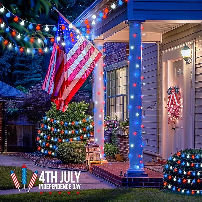 White Porch String Lights, 33ft Weatherproof LED