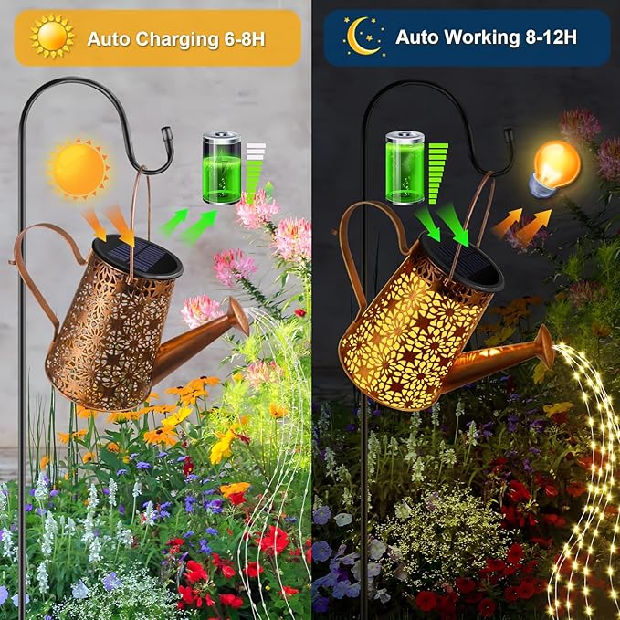Solar Watering Can with Lights, Large Waterproof Solar Garden Lights Outdoor Garden Decor Metal Solar Powered Lanterns Hanging Landscape Lights for Yard Patio Pathway Lawn Gard (2)