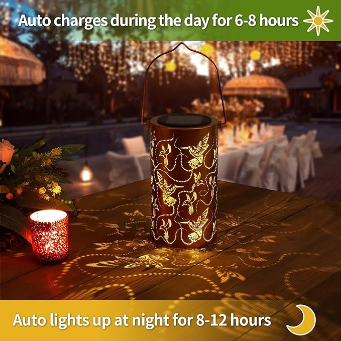 Hummingbird Solar Porch Lanterns, Elegant Waterproof LED