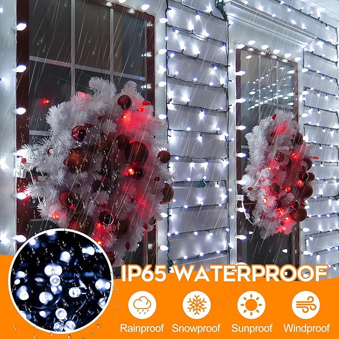 2Pack Battery Operated Christmas Lights Outdoor, 33 FT 100 LED Mini String Lights with Timer and 8 Modes, Green Wire Xmas String Lights for Tree Xmas Indoor Holiday Party Garden Decor, Cool White