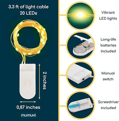 20-Pack Outdoor String Lights, 3ft Warm White Waterproof LED