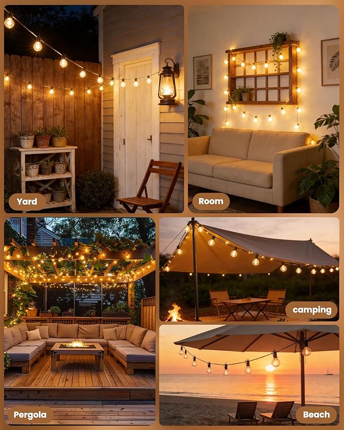 LED Patio String Lights, Waterproof Outdoor