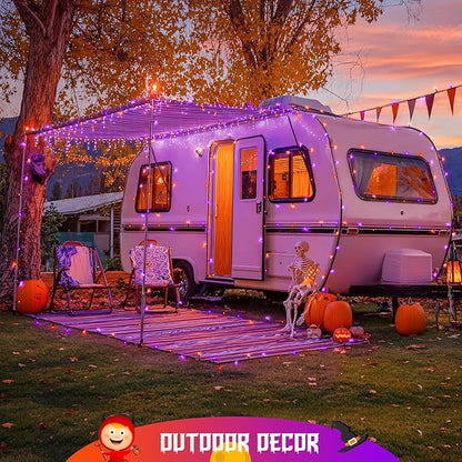 JMEXSUSS Orange and Purple Halloween Lights Battery Operated, Each 33 FT Indoor Halloween Lights Outdoor Waterproof, 2 Pack 100 LED Christmas Light for Christmas Tree Decor