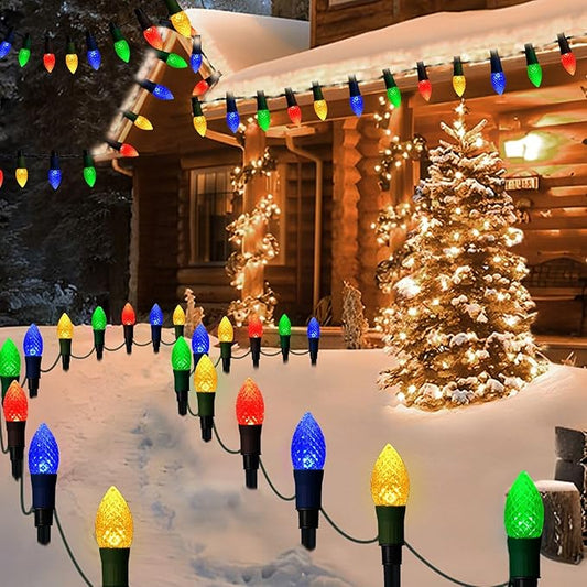 Solar Christmas Pathway Lights, 20 LED C9 String Lights with 20 Stakes, 23FT Solar Powered Multicolored Decorations for Roof, Yard, Patio, Walkway, Driveway