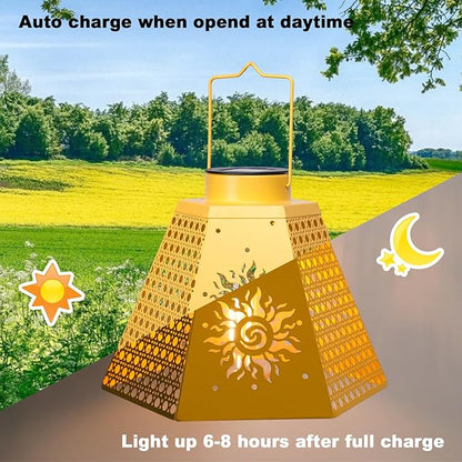 Outdoor Solar Lanterns Waterproof Hanging Solar Metal Lantern 9.5" Sun LED Lantern Yard Art Decor for Yard, Patio, Hallway, Birthday Mothers' Day Gifts (2Pack, Yellow)