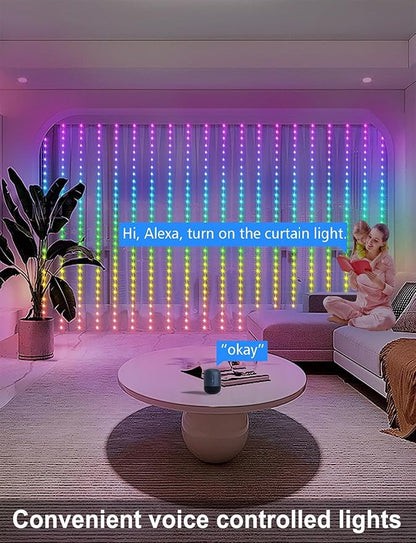 echosari Smart 600 LED Curtain Lights 20Ft x 10Ft Compatible with Alexa App Control DIY Fairy Lights, Dynamic for Backyard Home Wedding Party Decor - RGB Color Changing IC