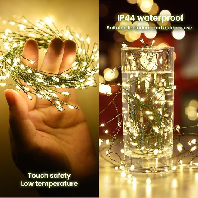 Battery Operated Fairy Lights With Remote - 200 LED Christmas Twinkle Lights With Timer, 16Ft Green Wire, Waterproof String Light for Bedroom, Garland, Outdoor Tree, Wreath - Battery Power