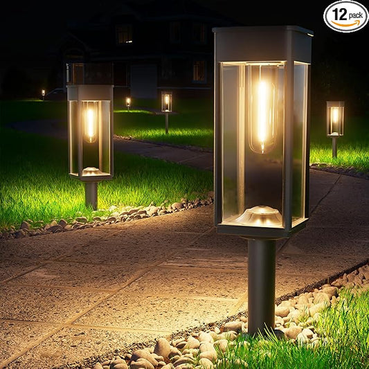 Solar Pathway Lights Outdoor,Bright Solar Lights for Outside, Waterproof Auto On/Off Garden Lights Solar Powered Landscape Lights for Yard Walkway Driveway Lawn (Warm White, 12 Pack)