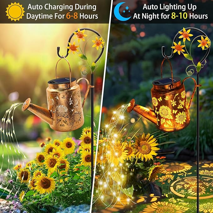 Solar Watering Can with Lights, Birthday Gifts for Christmas Mom Women, 2 Pack Waterproof Outdoor Garden Decor Sunflower Solar Garden Lights for Outdoor Pathway Yard Lawn Patio Party Decorations