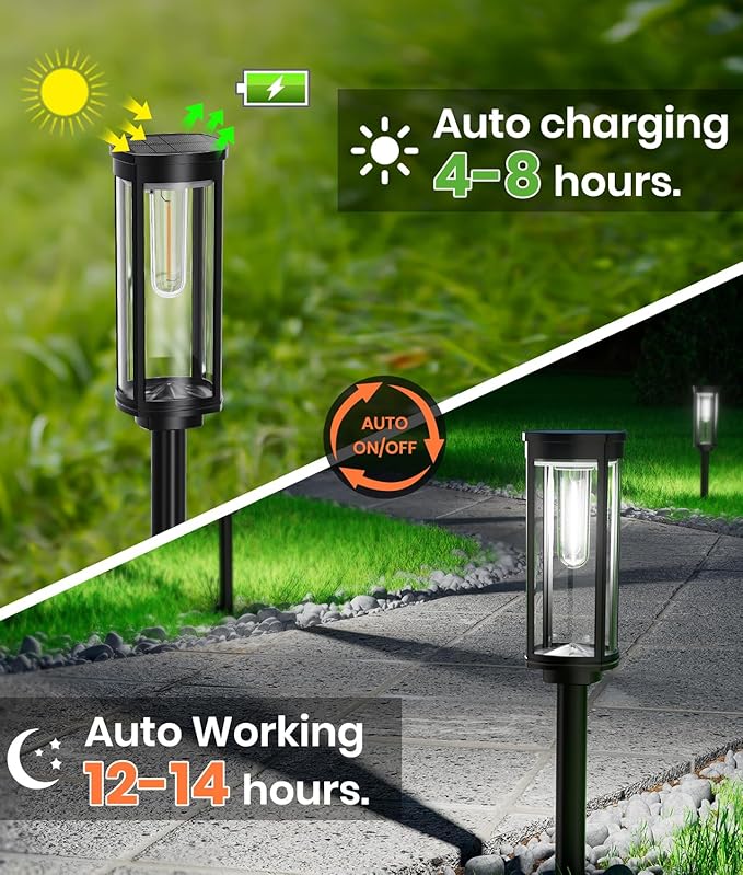 12 Pack Solar Pathway Lights Outdoor,Super Brightness IP65 Waterproof Auto On/Off Solar Path Lights, Garden Solar Powered Landscape Lighting for Outside Yard Garden Driveway Walkway Decor