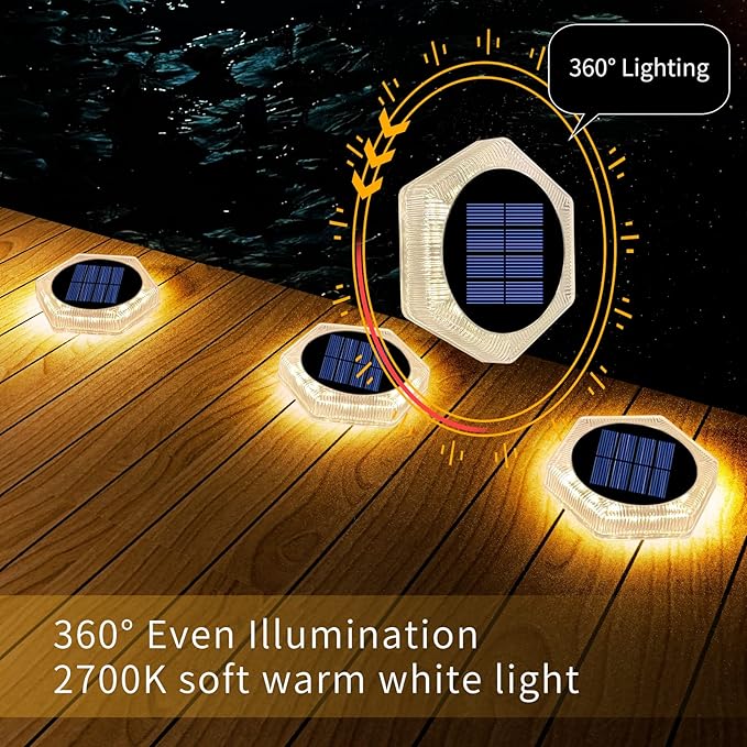 YiLaie Solar Deck Dock Lights Hexagon Warm White Step Lights Outdoor Waterproof Solar Powered for Driveway Post Fence Stairs Yard Patio Pathway Porch 6 Packs