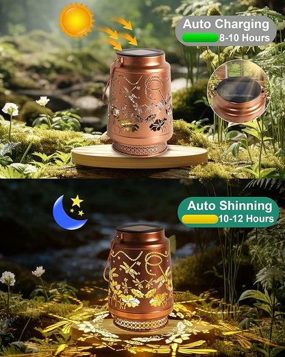 2 Pack Dragonfly Solar Lanterns Outdoor Waterproof, Garden Decor Birthday Gifts for Women Mom Grandma Sister, Metal Hanging Solar Lights Outside Decorative for Backyard Patio Lawn Pathway Landscape