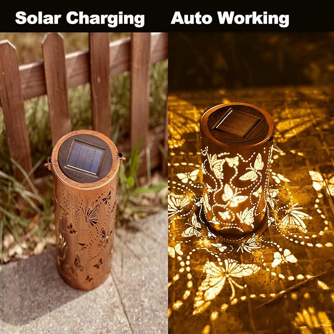 Birthday Gifts for Women Grandma,Solar Lantern Outdoor Waterproof,Butterfly Garden Decor,Metal Hanging Decoration Lights for Outside,Yard,Patio,Porch,Backyard,Christmas,Thanksgiving
