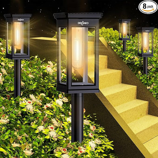 Solar Pathway Lights, 8 Pack Solar Lights Outdoor Waterproof IP65, Auto On/Off Outdoor Solar Lights for Pathway, Garden, Yard, Walkway, Lawn, Patio, Driveway, Landscape Decor Lighting, Black