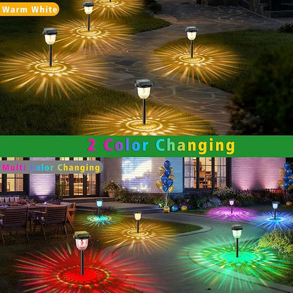 echosari 6 Pack Color Changing Solar Lights Outdoor Pathway, Dynamic Pattern Multicolor & Warm White Waterproof Solar Garden Lights Path Lights for Landscape Driveway Walkway Lawn