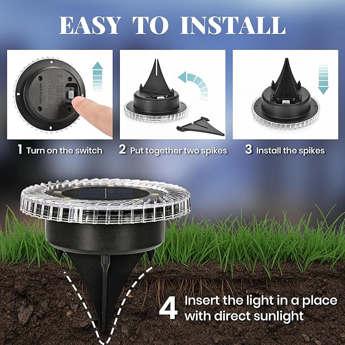 6 Pack Small Solar Ground Lights, Pathway Lights Waterproof, Outdoor Solar Light for Garden, Driveway, Walkway, Backyard (Cool White)