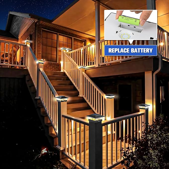 VOLISUN Solar Post Cap Lights Outdoor 4x4/6x6 Wooden/Vinyl Fence Cap Lights for Patio/Garden,Warm White with 2 Lighting Modes Waterproof,ABS Shell Lens White (12 Pack)