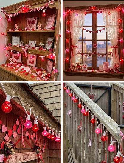 G40 Red and Pink Valentine’s Day String Lights, 25Ft Outdoor Valentines Day Decorations Lights with 27 Red & Pink Globe Bulbs,Hanging Patio Lights Waterproof for Christmas Wedding Party Garden Holiday