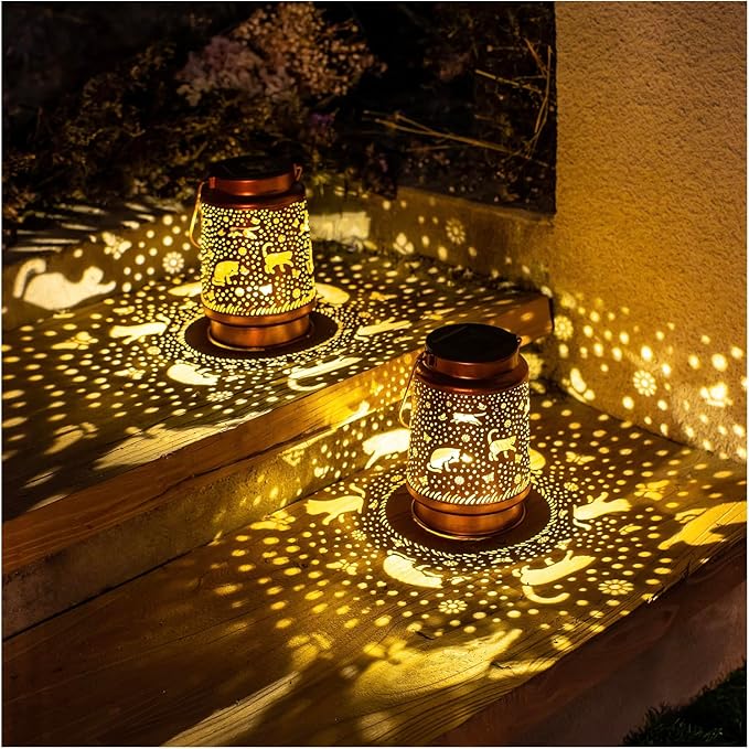 Cat Solar Lanterns Outdoor Waterproof Hanging Solar Lights Cat Gifts for Women Men Metal Decorative LED Cat Lanterns for Garden Decor,Yard,Patio,Lawn,Pathway,Landscape